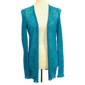 Lafayette 148 Teal Blue Green Linen Blend Open Cardigan Long Sleeve Gauzy Sz S